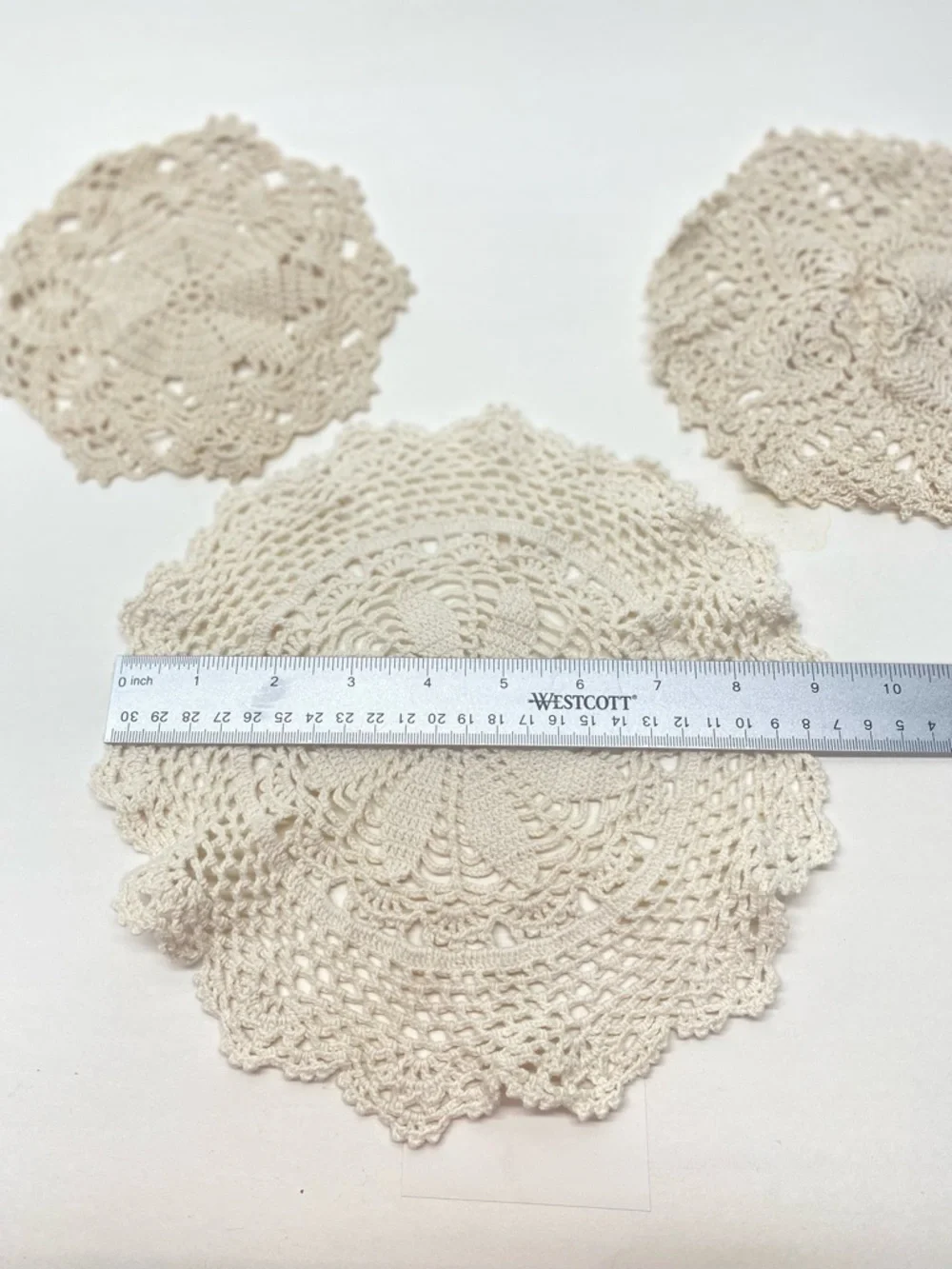 Vintage Handmade Crocheted Doilies Lot of 3 Cream Beige Grandma Core Round